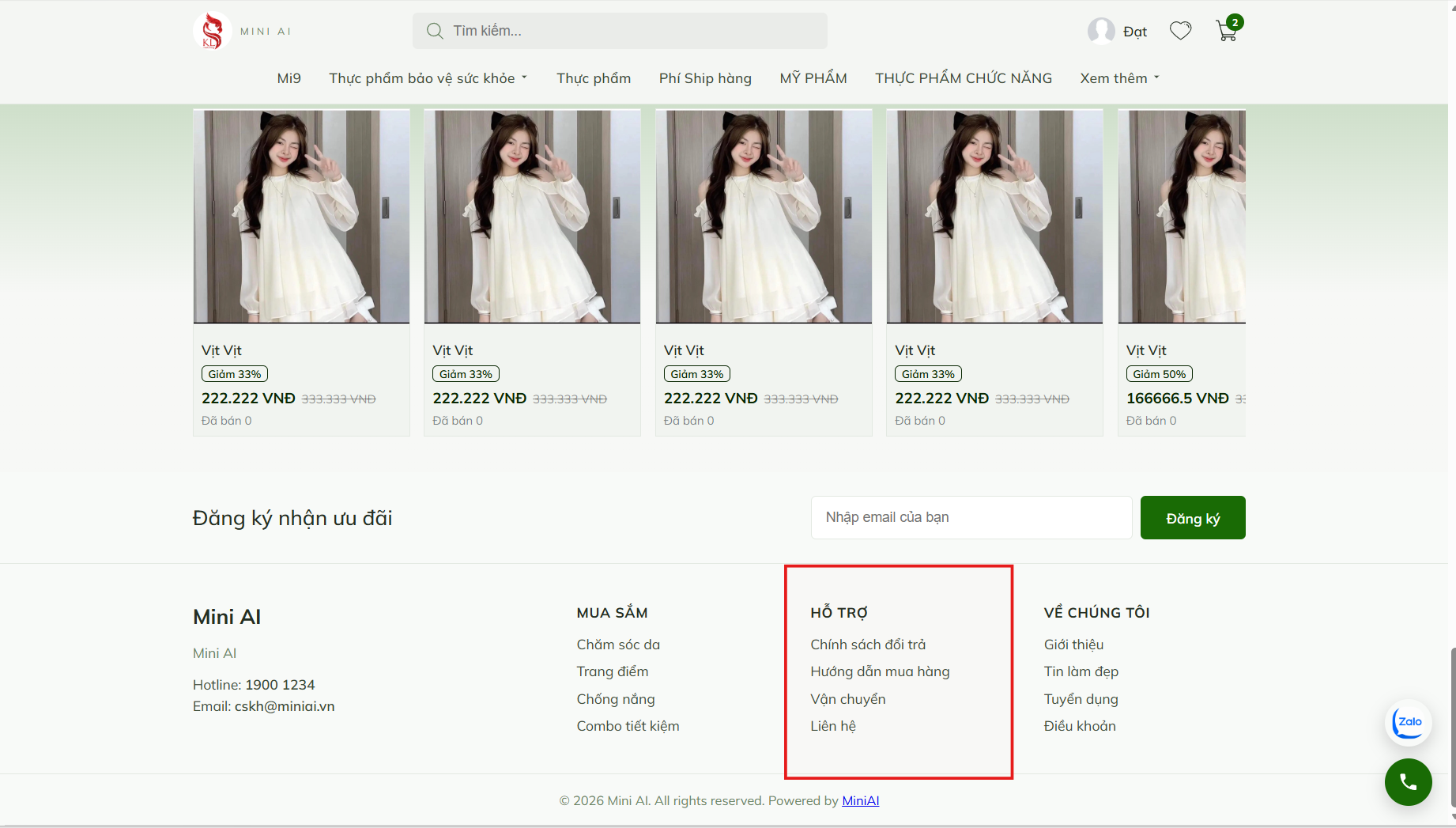 Các menu sẽ hiển thị ở chân trang website
