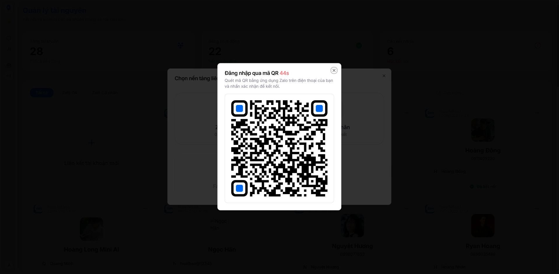 Quét mã QR để kết nối Zalo cá nhân