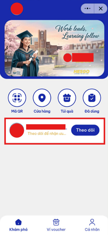 Nhân viên nhấn Theo dõi OA trên app Mini Gift để đủ điều kiện nhận thông báo