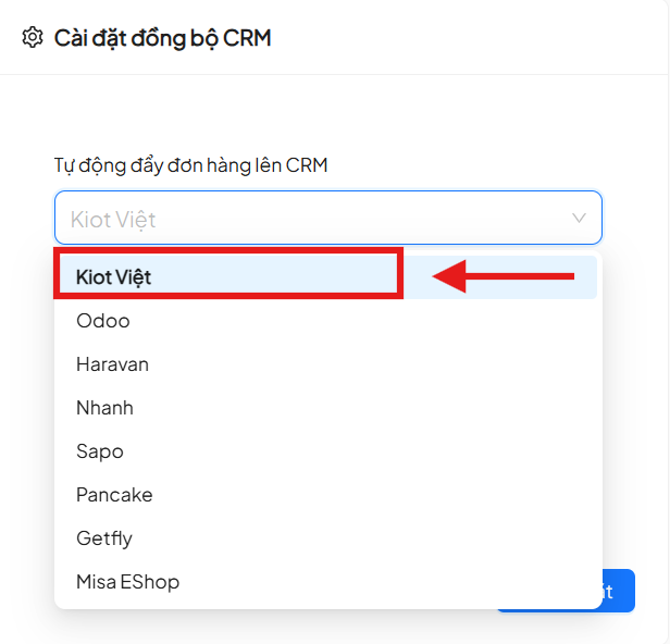 Chọn kênh liên kết KiotViet