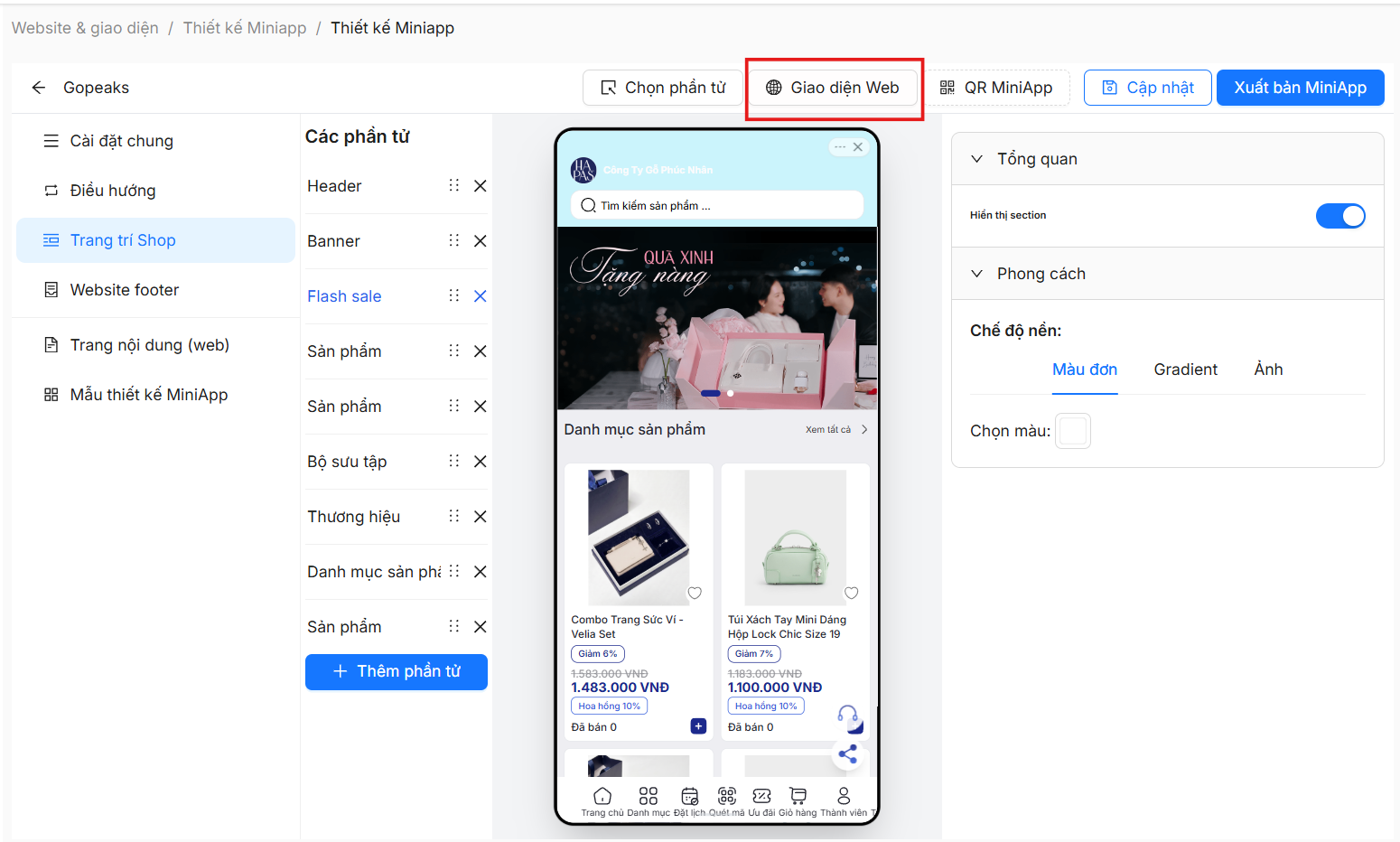 Tab xem trước giao diện web song song với Mini App