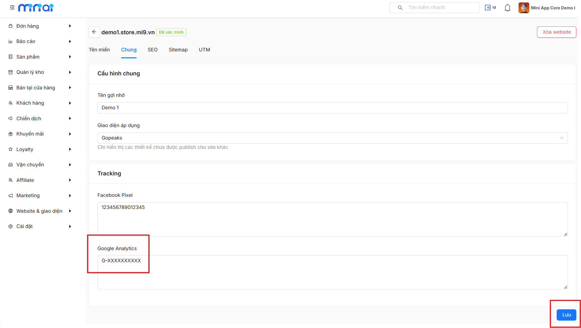 Ô nhập Google Analytics Measurement ID trên Portal