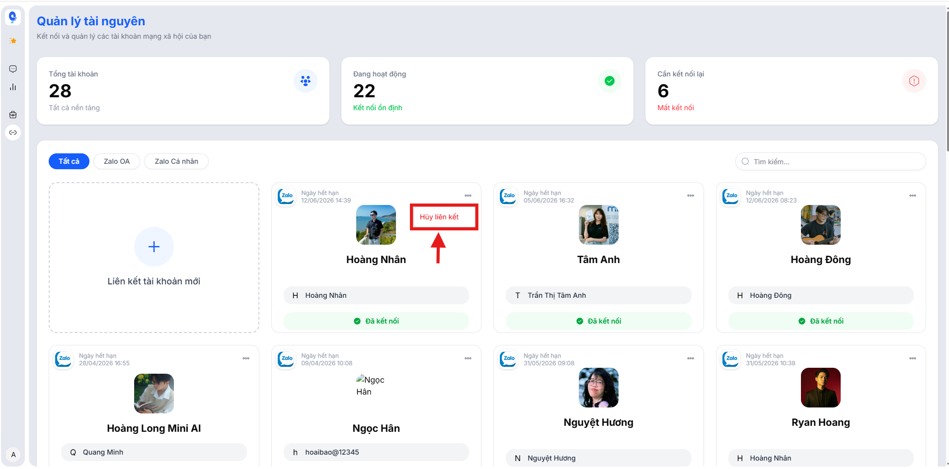 Unlink a social media account
