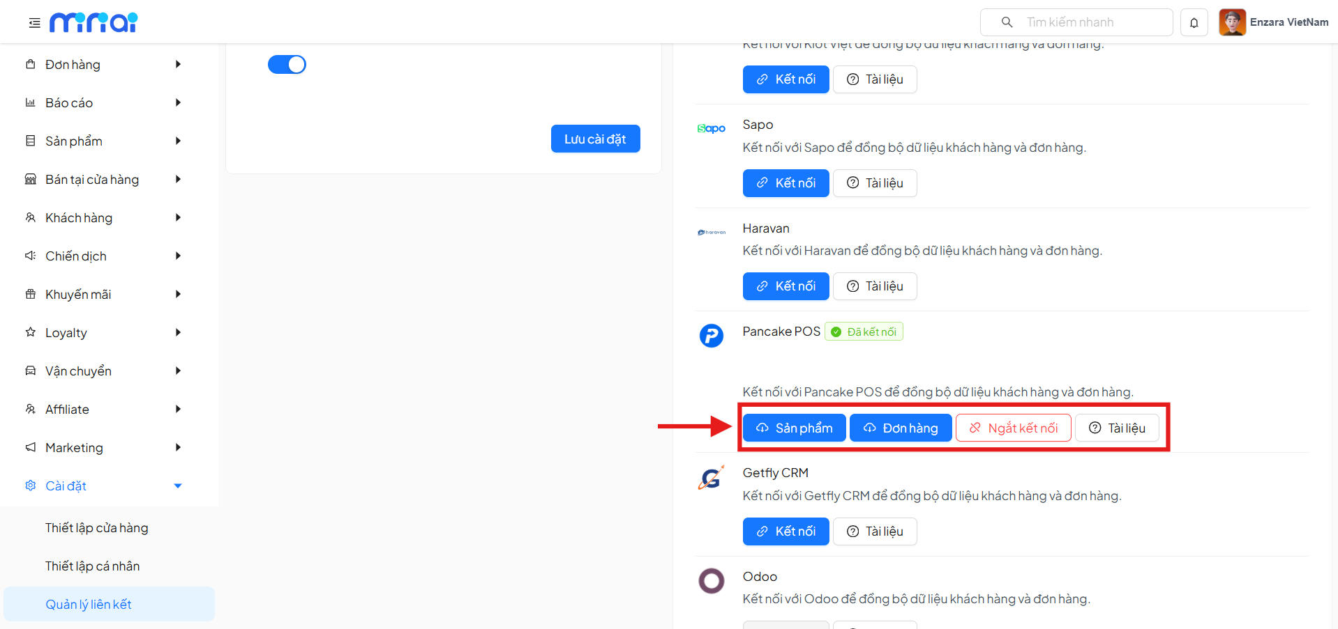 Select Pancake POS Integration Channel