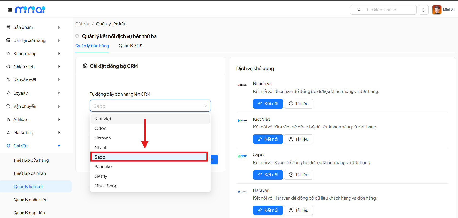 Select Sapo Integration Channel